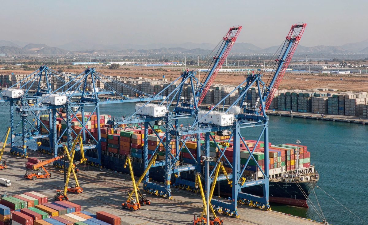 Open 20GP container stuffed with palletized cargo during loading in China