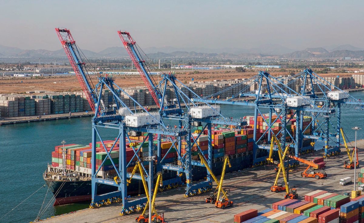 Container yard at Ningbo port crowded with boxes during the pre-Chinese New Year rush